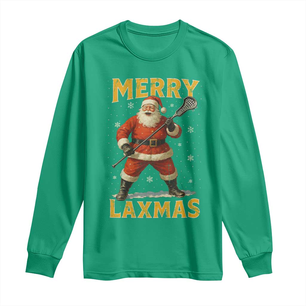 Funny Christmas Lacrosse Long Sleeve Shirt Merry Laxmas Santa Lax Player TS11 Irish Green Print Your Wear