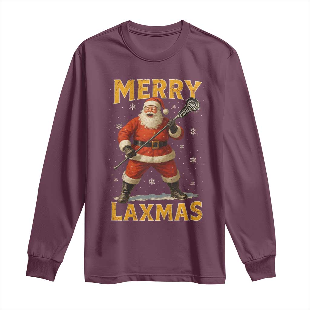 Funny Christmas Lacrosse Long Sleeve Shirt Merry Laxmas Santa Lax Player TS11 Maroon Print Your Wear