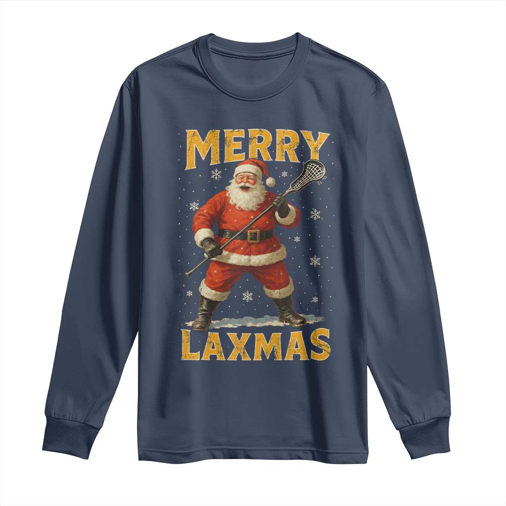 Funny Christmas Lacrosse Long Sleeve Shirt Merry Laxmas Santa Lax Player TS11 Navy Print Your Wear