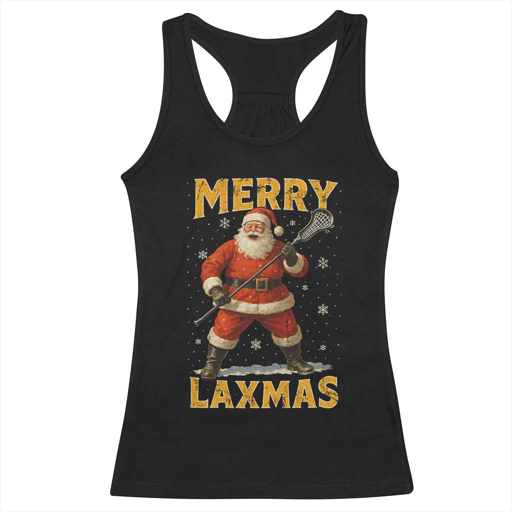 Funny Christmas Lacrosse Racerback Tank Top Merry Laxmas Santa Lax Player TS11 Black Print Your Wear