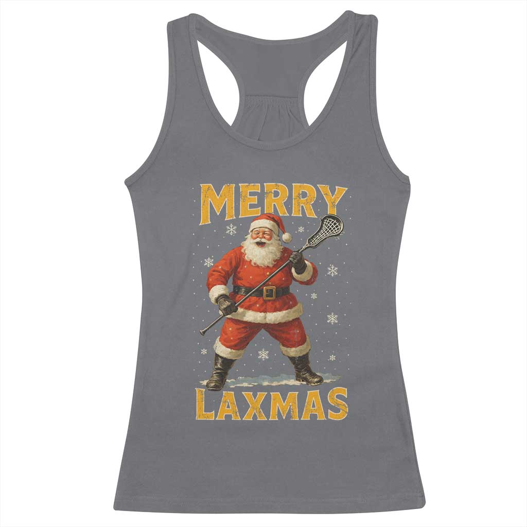 Funny Christmas Lacrosse Racerback Tank Top Merry Laxmas Santa Lax Player TS11 Charcoal Print Your Wear