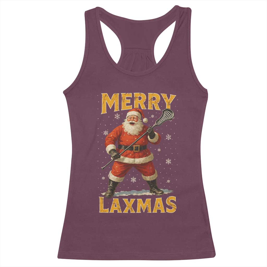 Funny Christmas Lacrosse Racerback Tank Top Merry Laxmas Santa Lax Player TS11 Maroon Print Your Wear