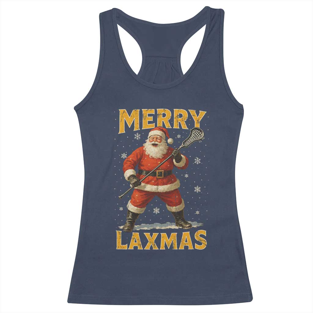 Funny Christmas Lacrosse Racerback Tank Top Merry Laxmas Santa Lax Player TS11 Navy Print Your Wear