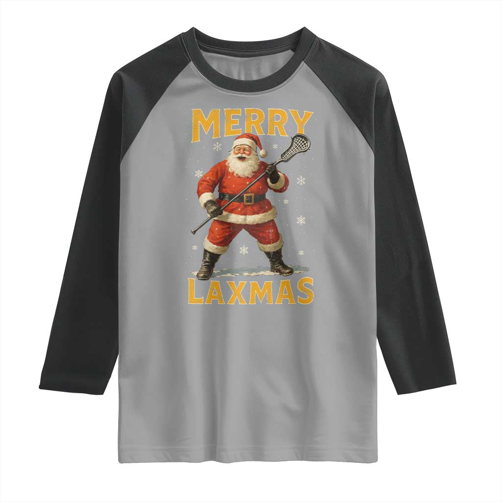 Funny Christmas Lacrosse Raglan Shirt Merry Laxmas Santa Lax Player TS11 Sport Gray Black Print Your Wear
