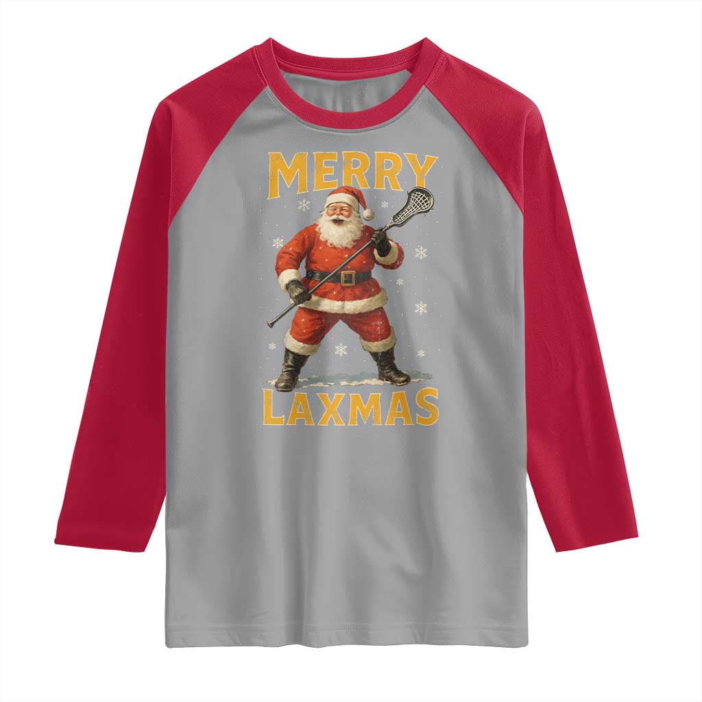 Funny Christmas Lacrosse Raglan Shirt Merry Laxmas Santa Lax Player TS11 Sport Gray Red Print Your Wear