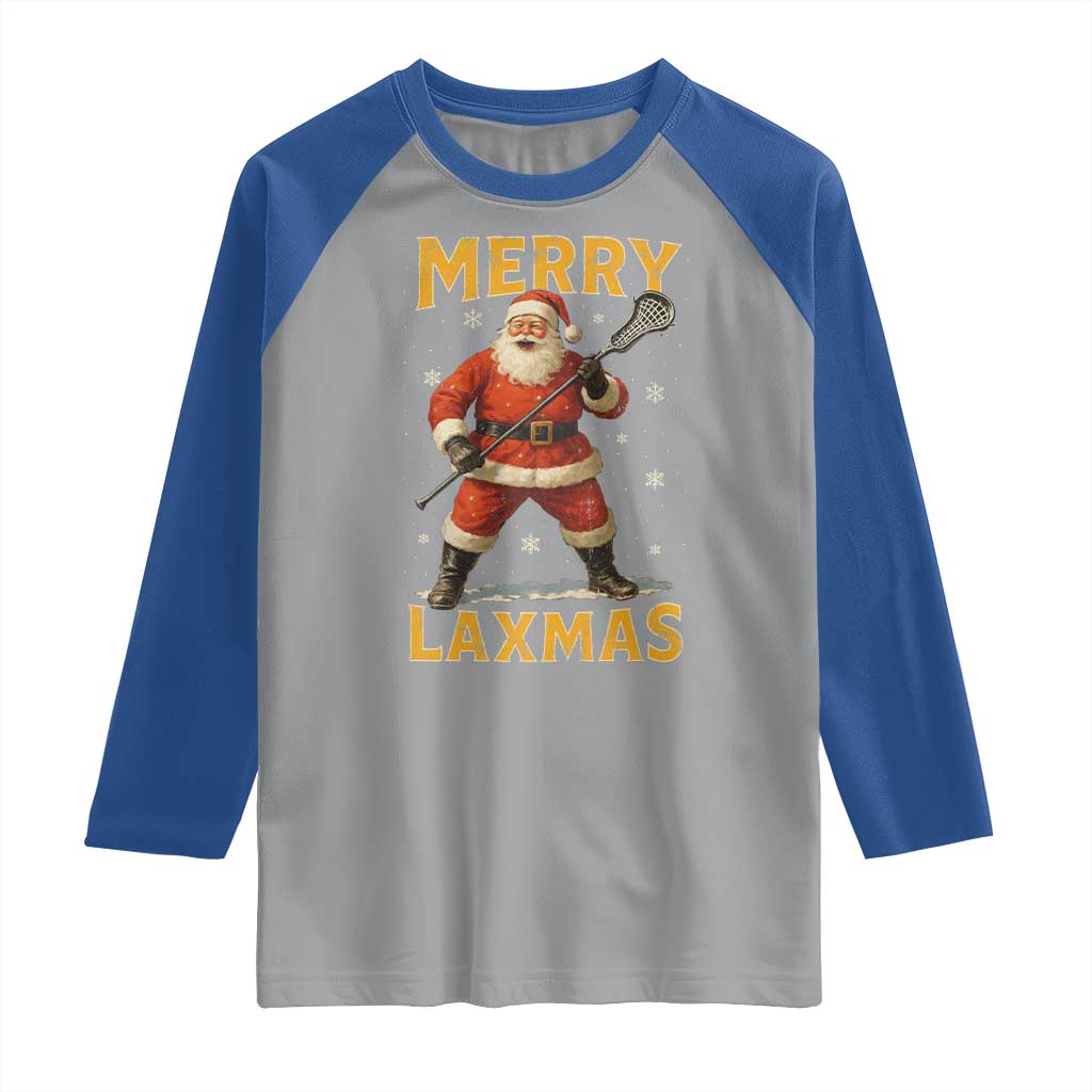 Funny Christmas Lacrosse Raglan Shirt Merry Laxmas Santa Lax Player TS11 Sport Gray Royal Print Your Wear