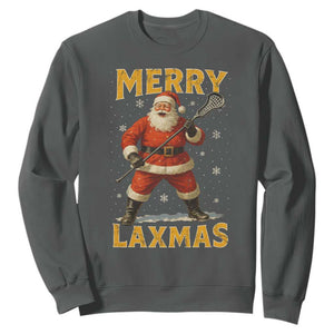 Funny Christmas Lacrosse Sweatshirt Merry Laxmas Santa Lax Player TS11 Dark Heather Print Your Wear