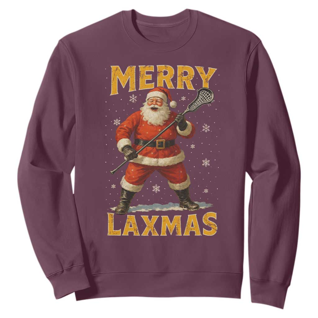 Funny Christmas Lacrosse Sweatshirt Merry Laxmas Santa Lax Player TS11 Maroon Print Your Wear