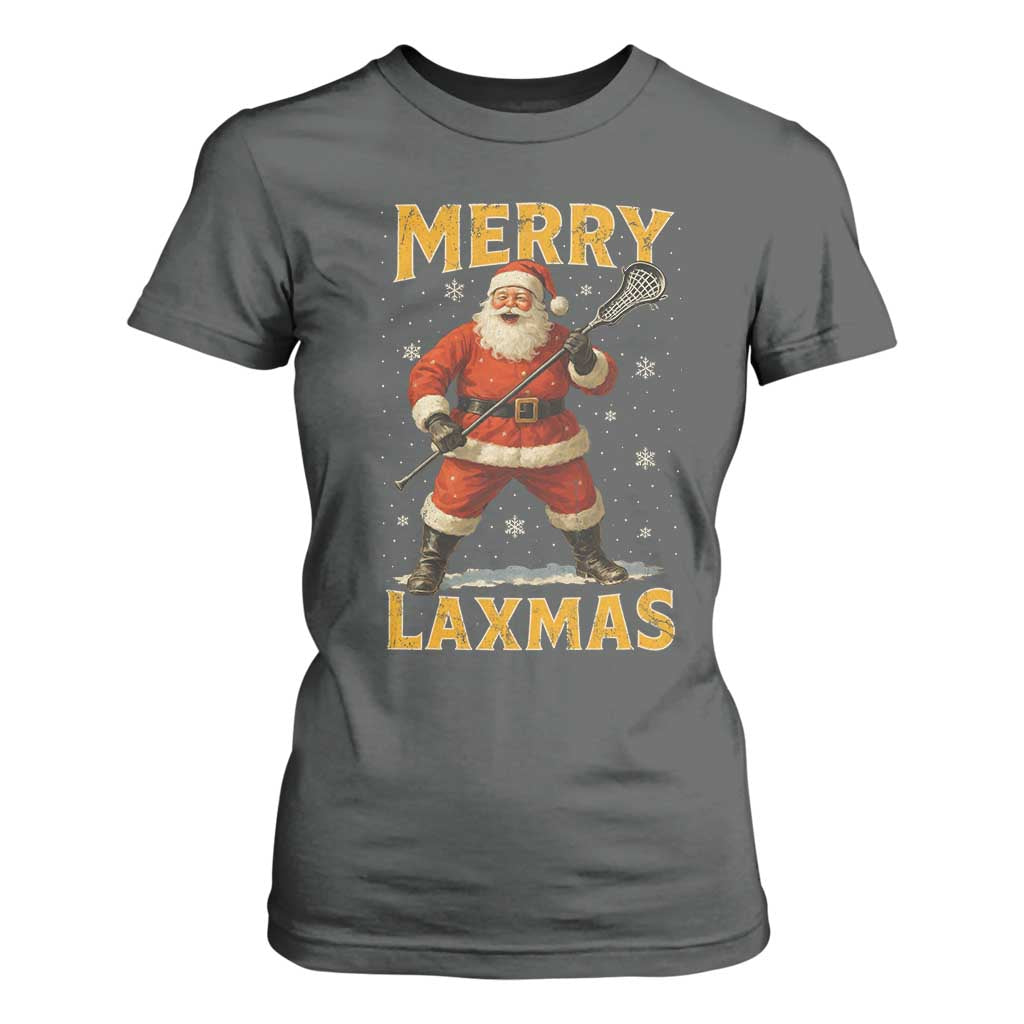 Funny Christmas Lacrosse T Shirt For Women Merry Laxmas Santa Lax Player TS11 Dark Heather Print Your Wear