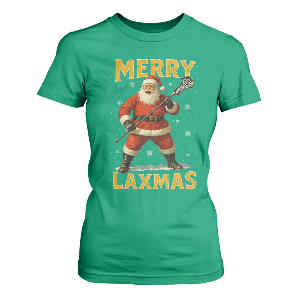Funny Christmas Lacrosse T Shirt For Women Merry Laxmas Santa Lax Player - Print Your Wear