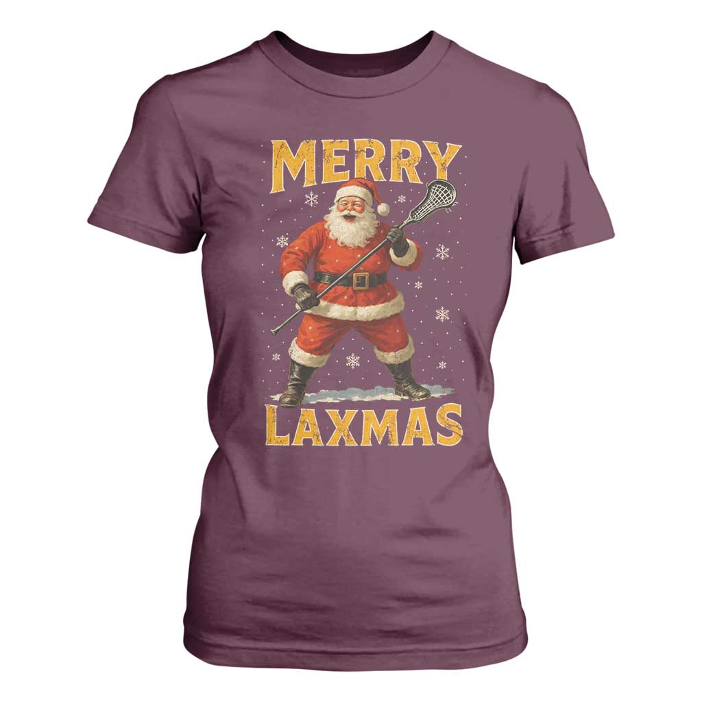 Funny Christmas Lacrosse T Shirt For Women Merry Laxmas Santa Lax Player TS11 Maroon Print Your Wear