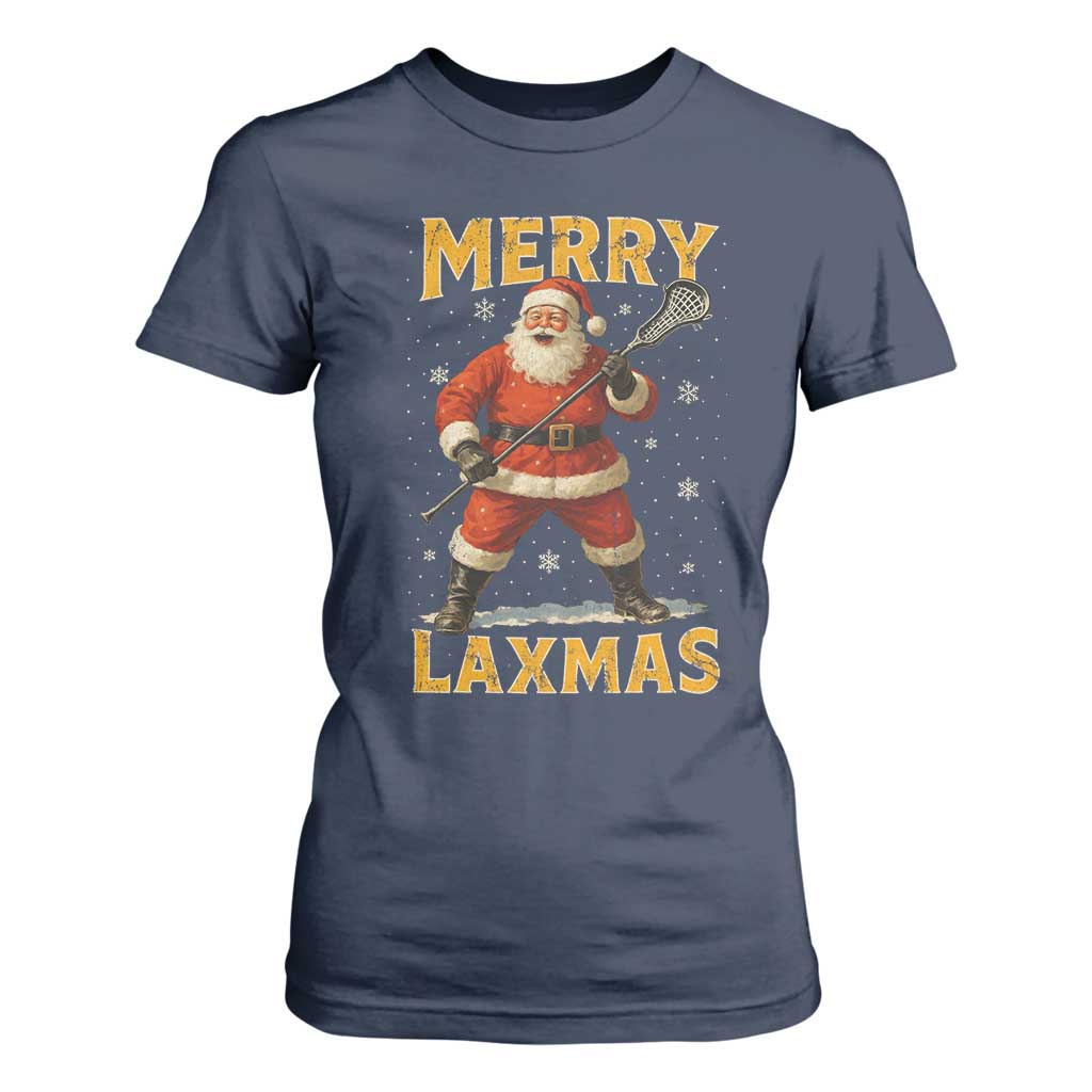 Funny Christmas Lacrosse T Shirt For Women Merry Laxmas Santa Lax Player TS11 Navy Print Your Wear