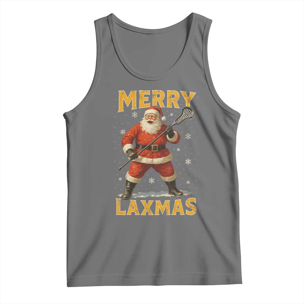 Funny Christmas Lacrosse Tank Top Merry Laxmas Santa Lax Player TS11 Black Heather Print Your Wear