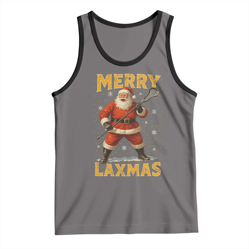 Funny Christmas Lacrosse Tank Top Merry Laxmas Santa Lax Player TS11 Deep Heather Black Print Your Wear