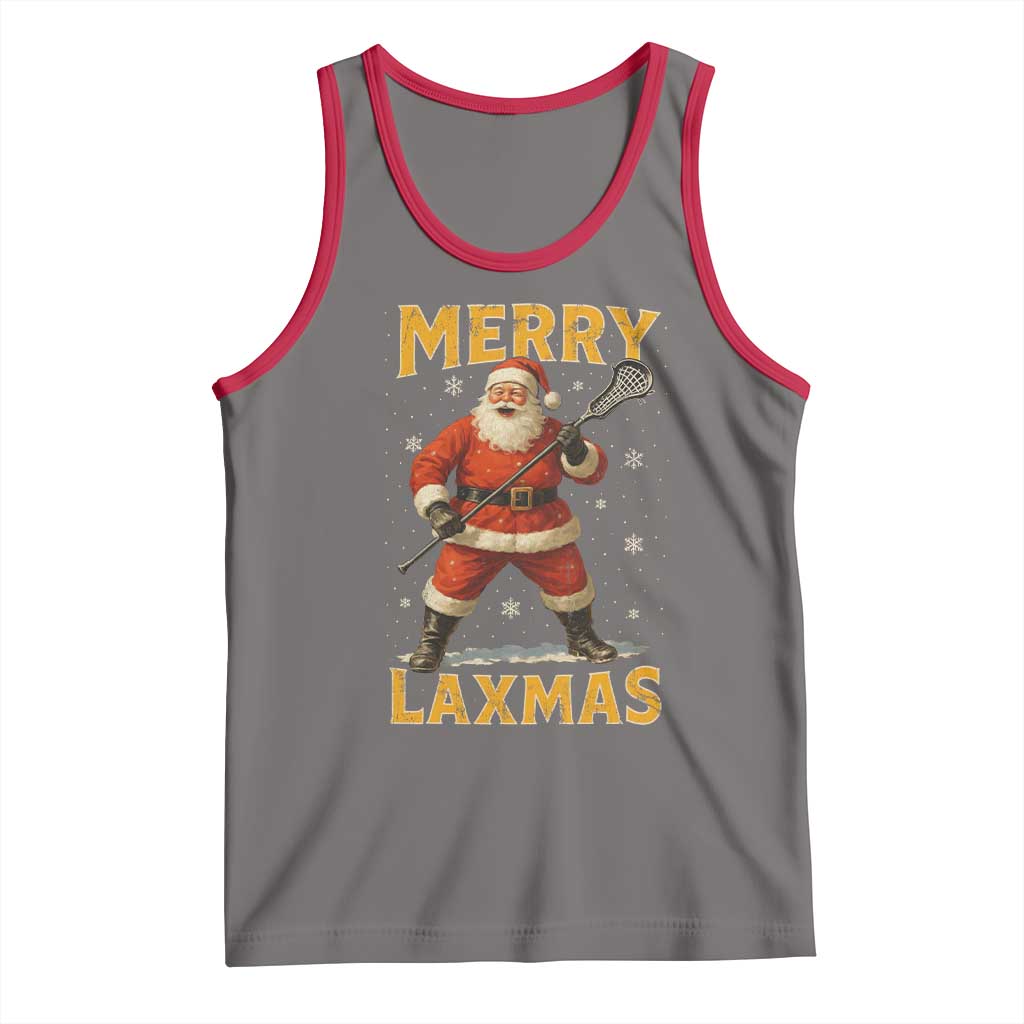 Funny Christmas Lacrosse Tank Top Merry Laxmas Santa Lax Player TS11 Deep Heather Red Print Your Wear