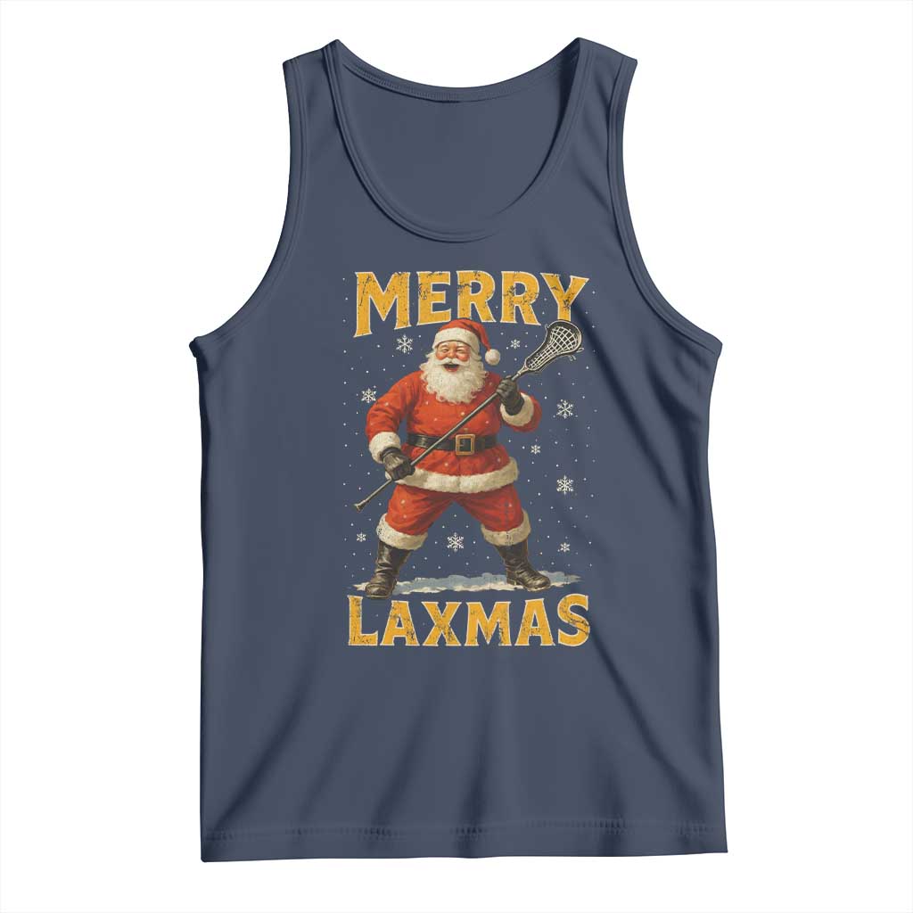 Funny Christmas Lacrosse Tank Top Merry Laxmas Santa Lax Player TS11 Navy Print Your Wear