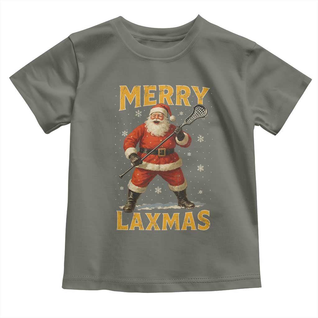 Funny Christmas Lacrosse Toddler T Shirt Merry Laxmas Santa Lax Player TS11 Military Green Print Your Wear