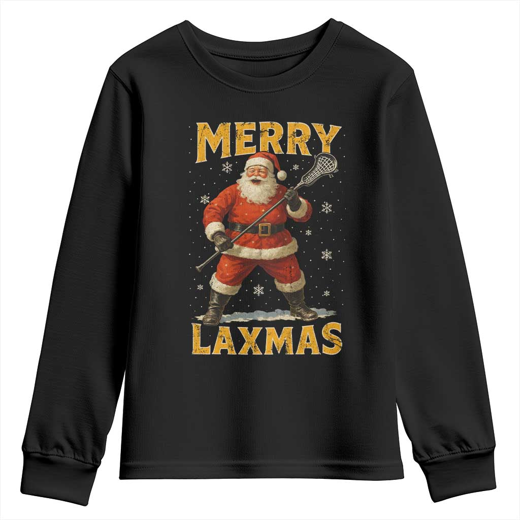 Funny Christmas Lacrosse Youth Sweatshirt Merry Laxmas Santa Lax Player TS11 Black Print Your Wear