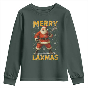 Funny Christmas Lacrosse Youth Sweatshirt Merry Laxmas Santa Lax Player TS11 Dark Forest Green Print Your Wear