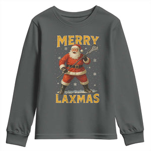 Funny Christmas Lacrosse Youth Sweatshirt Merry Laxmas Santa Lax Player TS11 Dark Heather Print Your Wear