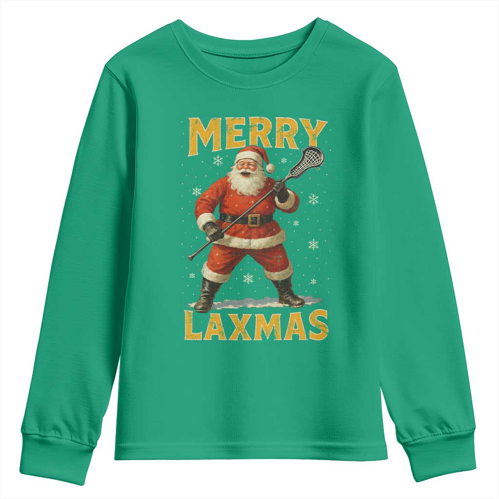 Funny Christmas Lacrosse Youth Sweatshirt Merry Laxmas Santa Lax Player TS11 Irish Green Print Your Wear