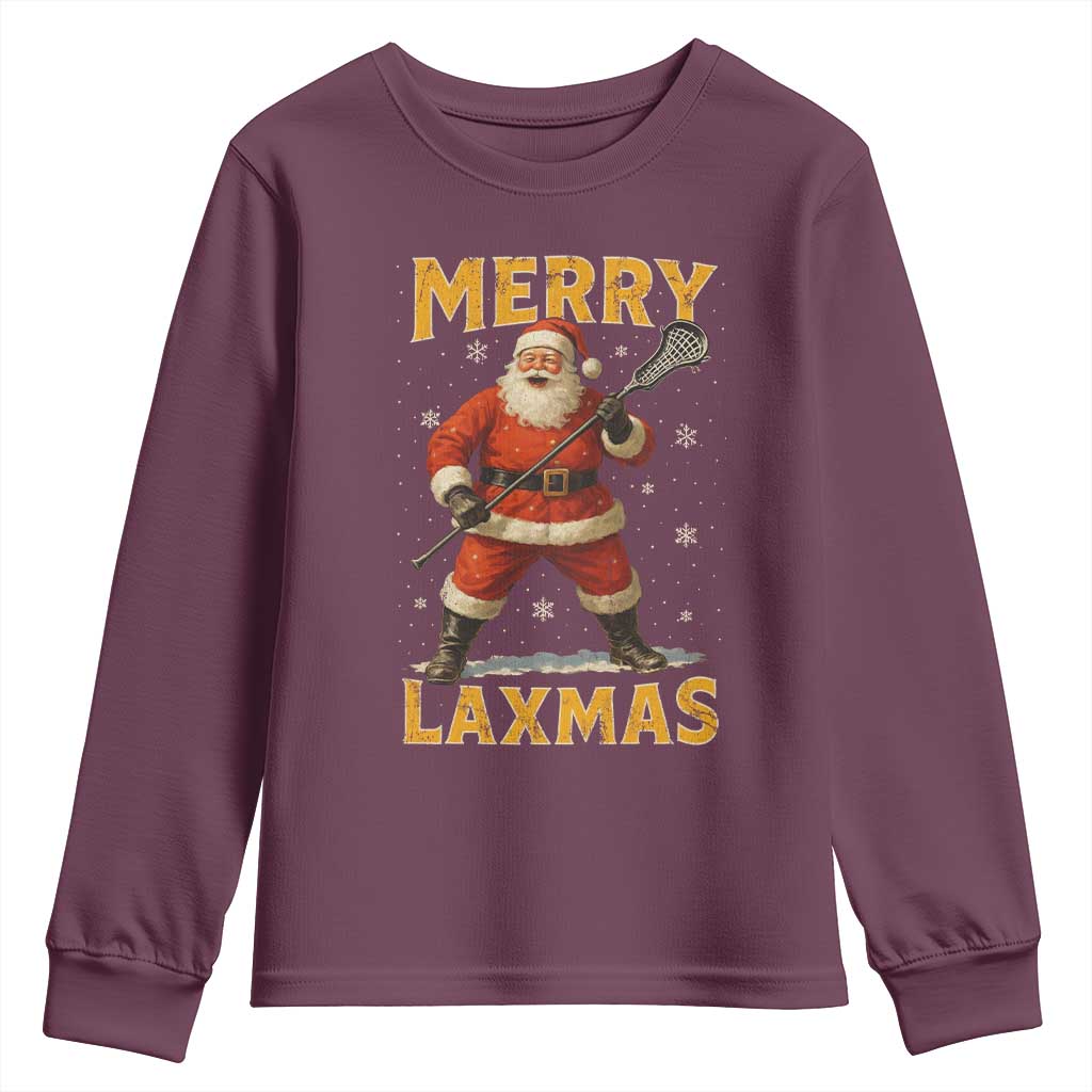 Funny Christmas Lacrosse Youth Sweatshirt Merry Laxmas Santa Lax Player TS11 Maroon Print Your Wear