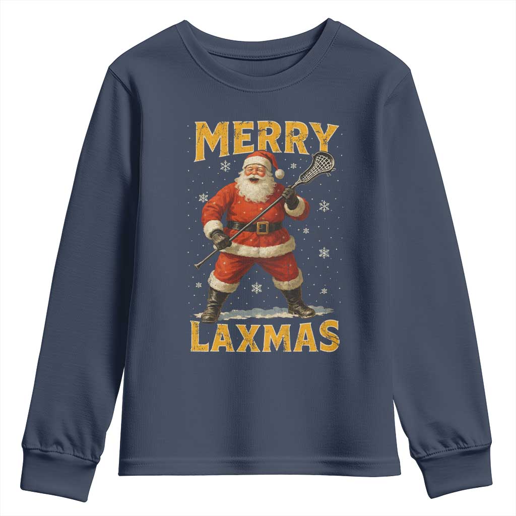 Funny Christmas Lacrosse Youth Sweatshirt Merry Laxmas Santa Lax Player TS11 Navy Print Your Wear
