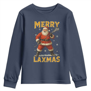 Funny Christmas Lacrosse Youth Sweatshirt Merry Laxmas Santa Lax Player TS11 Navy Print Your Wear