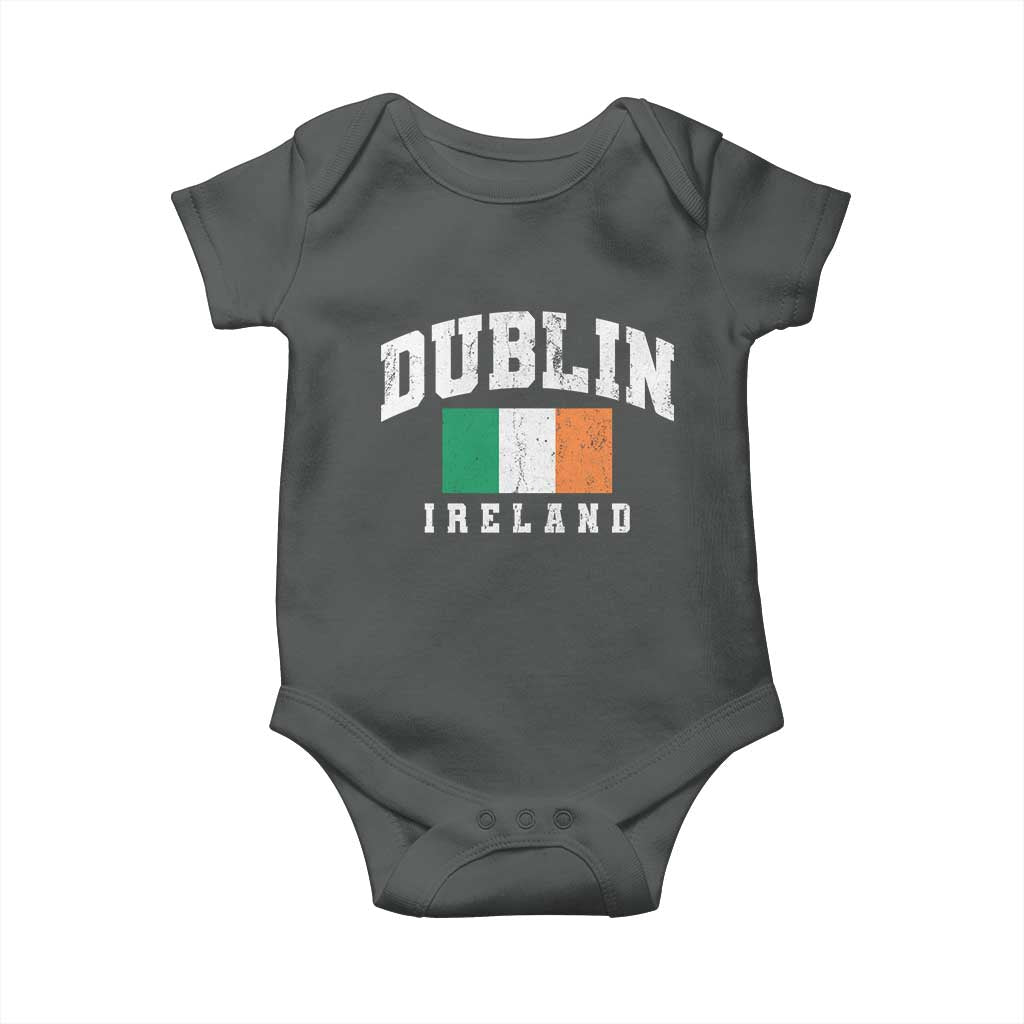 Dublin Ireland Flag Irish Retro Throwback Sports Design Baby Onesie TS11 Dark Heather Print Your Wear