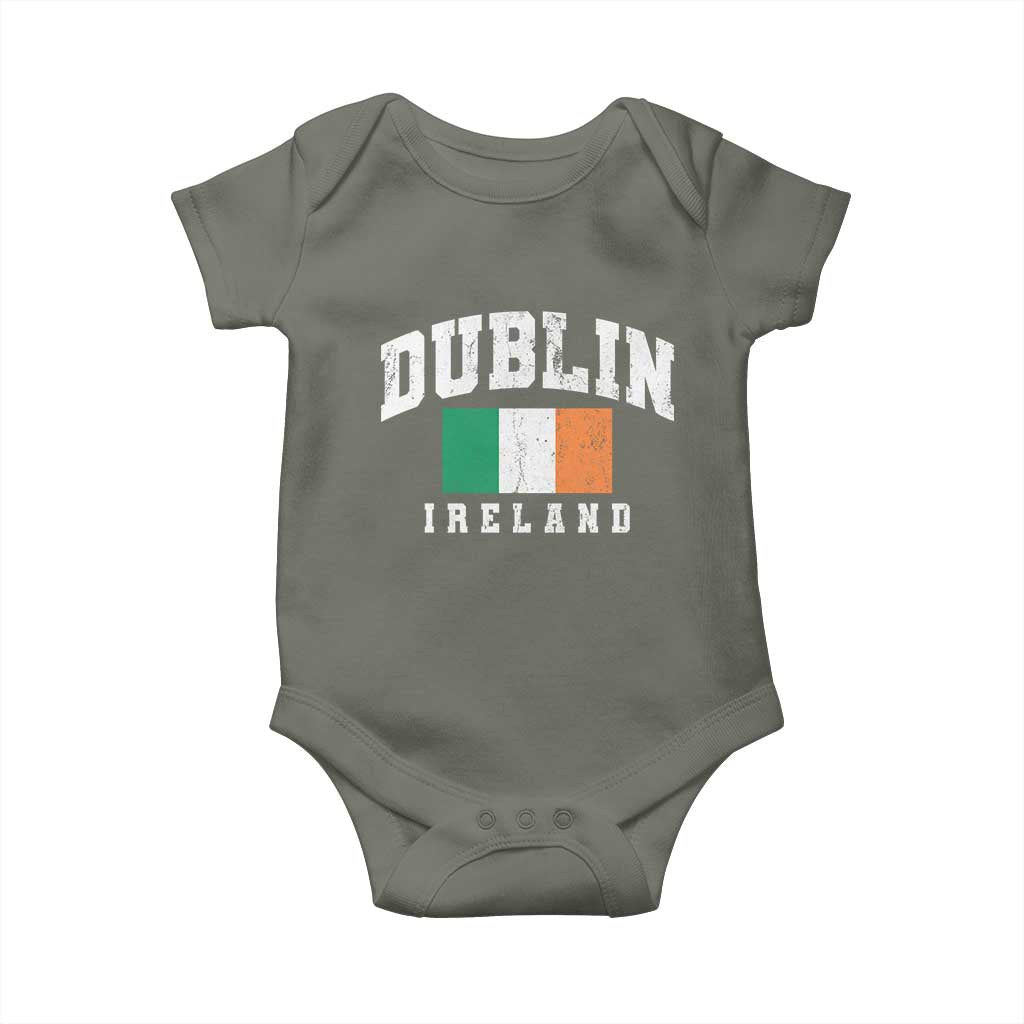 Dublin Ireland Flag Irish Retro Throwback Sports Design Baby Onesie TS11 Military Green Print Your Wear