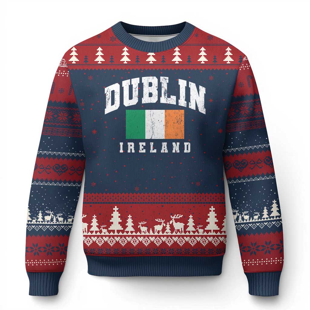 Dublin Ireland Flag Irish Retro Throwback Sports Design Ugly Christmas Sweater TS11 Navy Red Print Your Wear