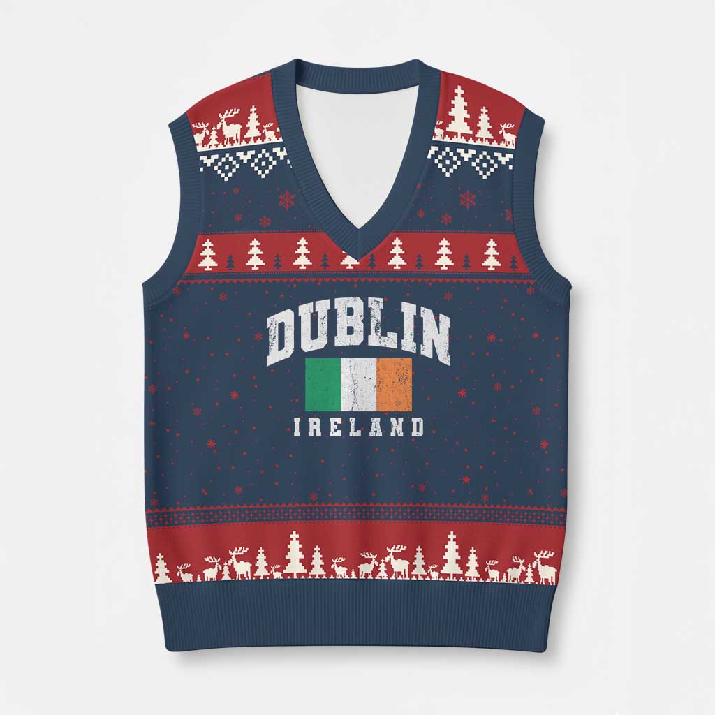 Dublin Ireland Flag Irish Retro Throwback Sports Design V-Neck Knit Sweater Vest TS11 Navy Red Print Your Wear