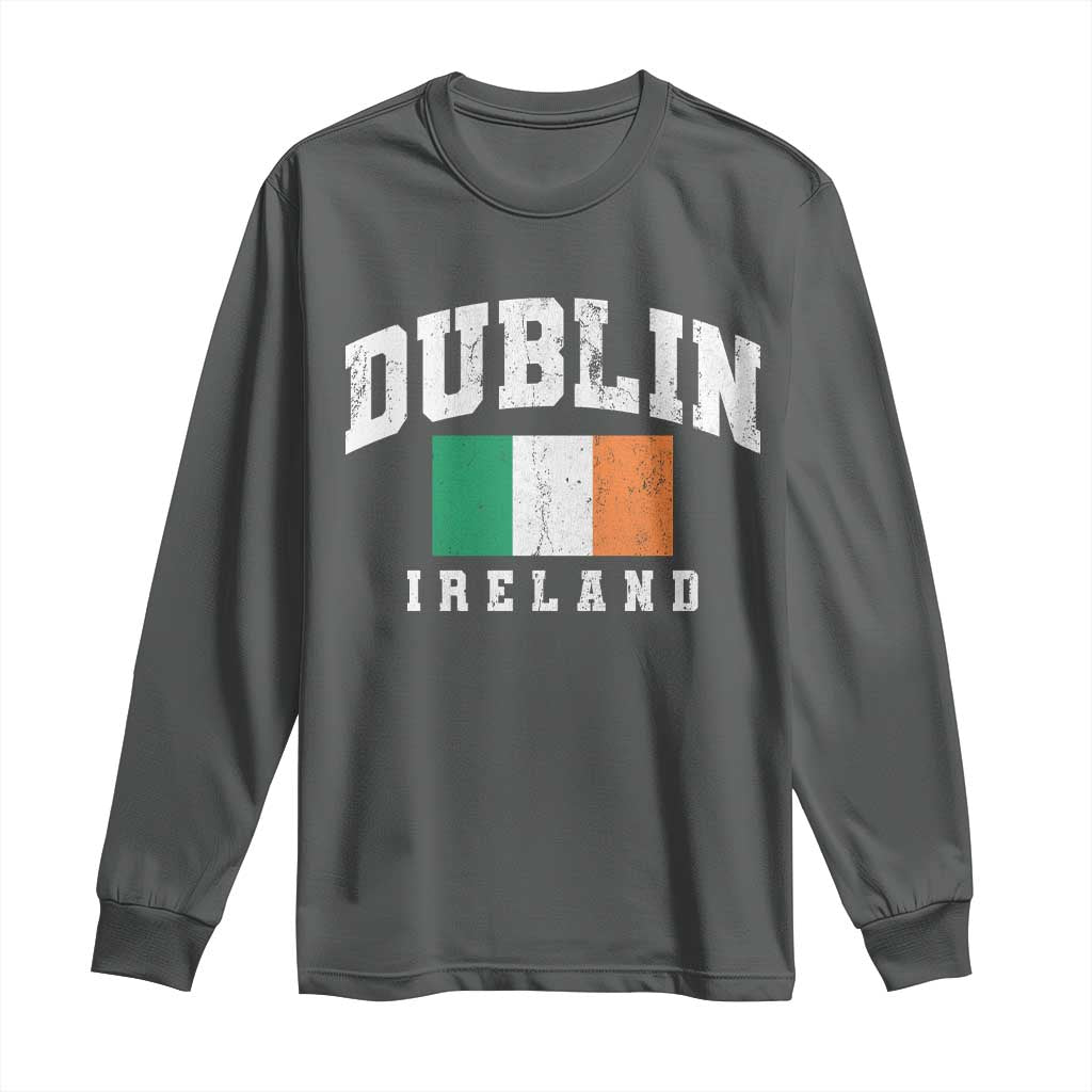 Dublin Ireland Flag Irish Retro Throwback Sports Design Long Sleeve Shirt TS11 Dark Heather Print Your Wear