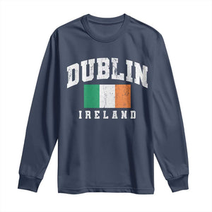Dublin Ireland Flag Irish Retro Throwback Sports Design Long Sleeve Shirt TS11 Navy Print Your Wear