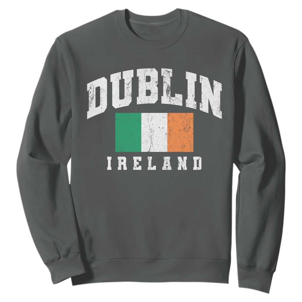 Dublin Ireland Flag Irish Retro Throwback Sports Design Sweatshirt TS11 Dark Heather Print Your Wear