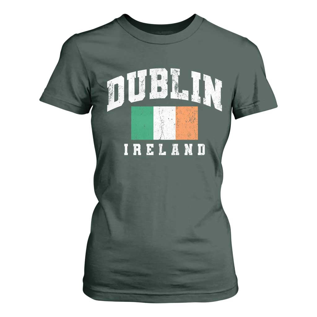 Dublin Ireland Flag Irish Retro Throwback Sports Design T Shirt For Women TS11 Dark Forest Green Print Your Wear