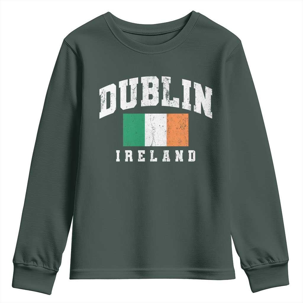 Dublin Ireland Flag Irish Retro Throwback Sports Design Youth Sweatshirt TS11 Dark Forest Green Print Your Wear