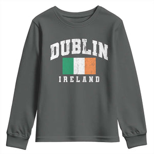 Dublin Ireland Flag Irish Retro Throwback Sports Design Youth Sweatshirt TS11 Dark Heather Print Your Wear