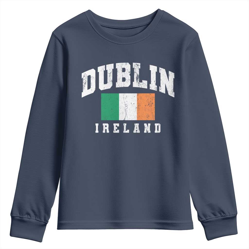 Dublin Ireland Flag Irish Retro Throwback Sports Design Youth Sweatshirt TS11 Navy Print Your Wear