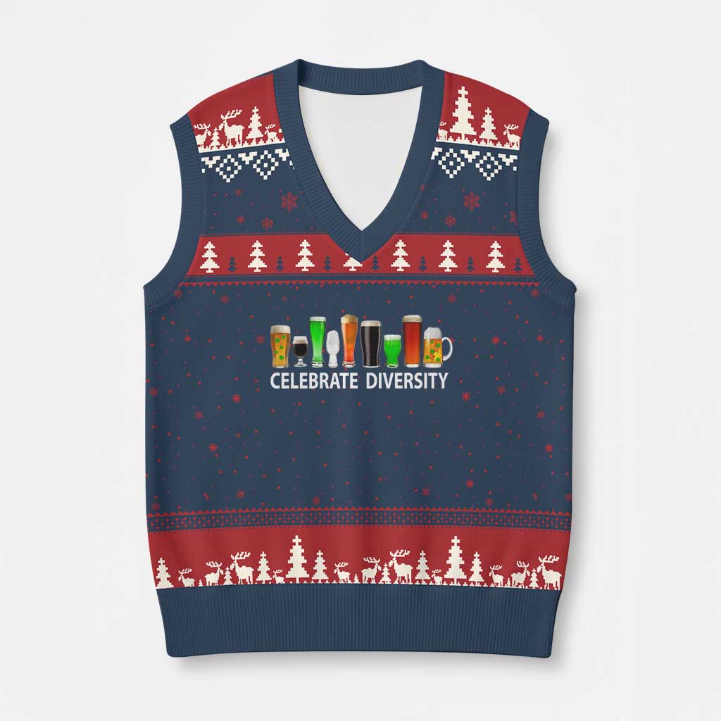 Celebrate Diversity St Patricks Day Beer Drinking V-Neck Knit Sweater Vest TS11 Navy Red Print Your Wear