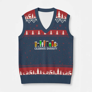 Celebrate Diversity St Patricks Day Beer Drinking V-Neck Knit Sweater Vest TS11 Navy Red Print Your Wear