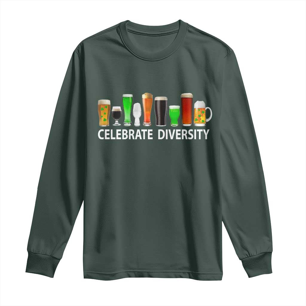 Celebrate Diversity St Patricks Day Beer Drinking Long Sleeve Shirt TS11 Dark Forest Green Print Your Wear