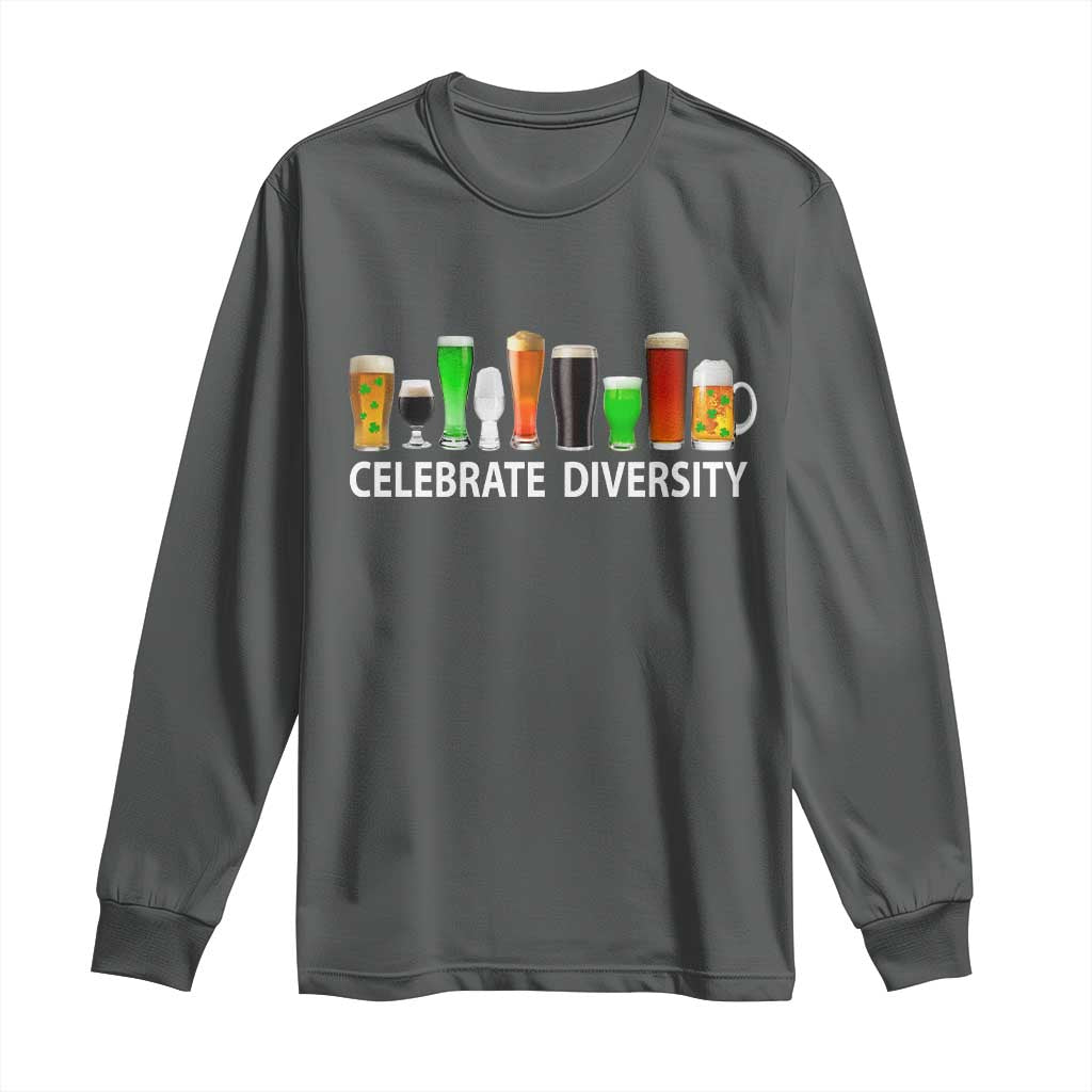 Celebrate Diversity St Patricks Day Beer Drinking Long Sleeve Shirt TS11 Dark Heather Print Your Wear