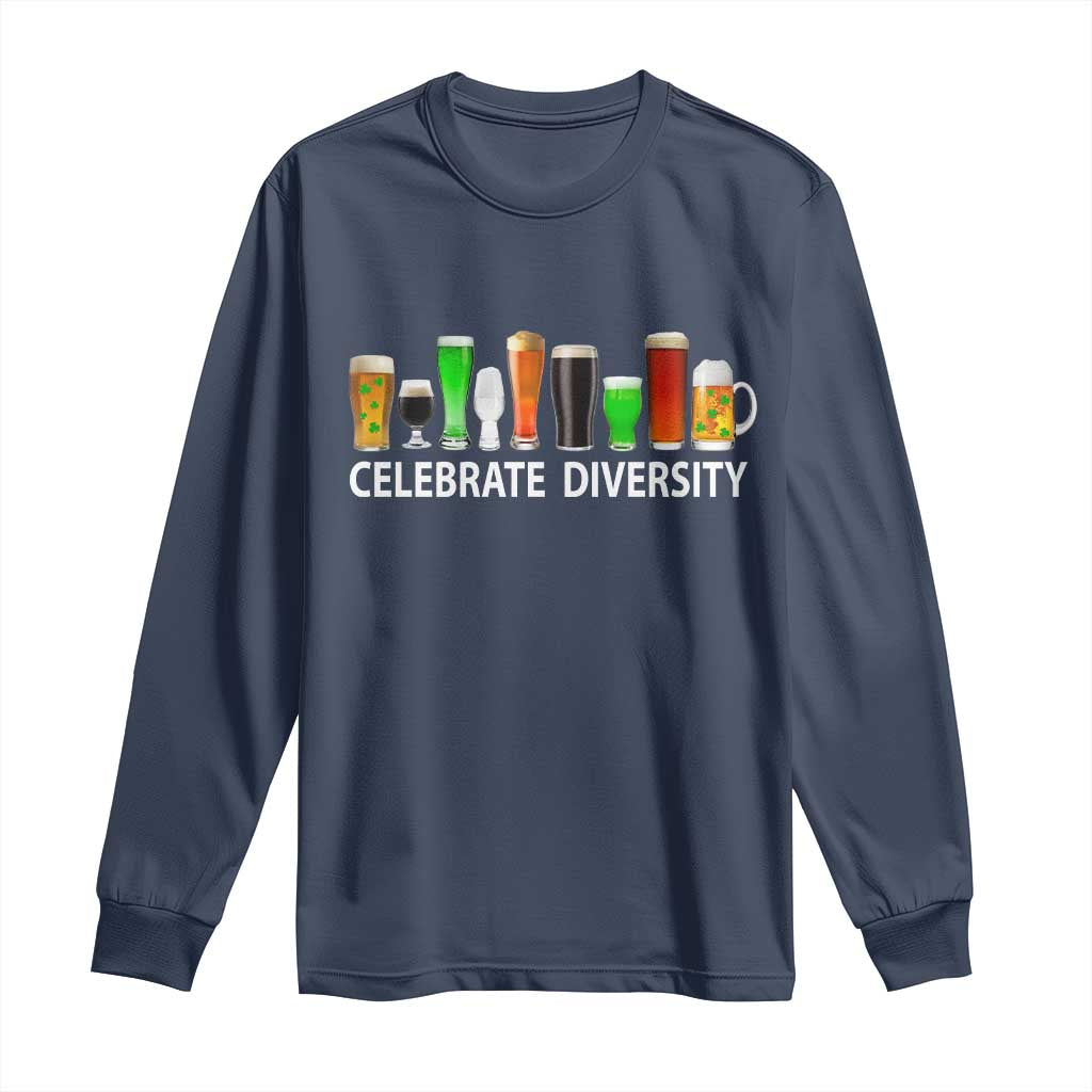 Celebrate Diversity St Patricks Day Beer Drinking Long Sleeve Shirt TS11 Navy Print Your Wear