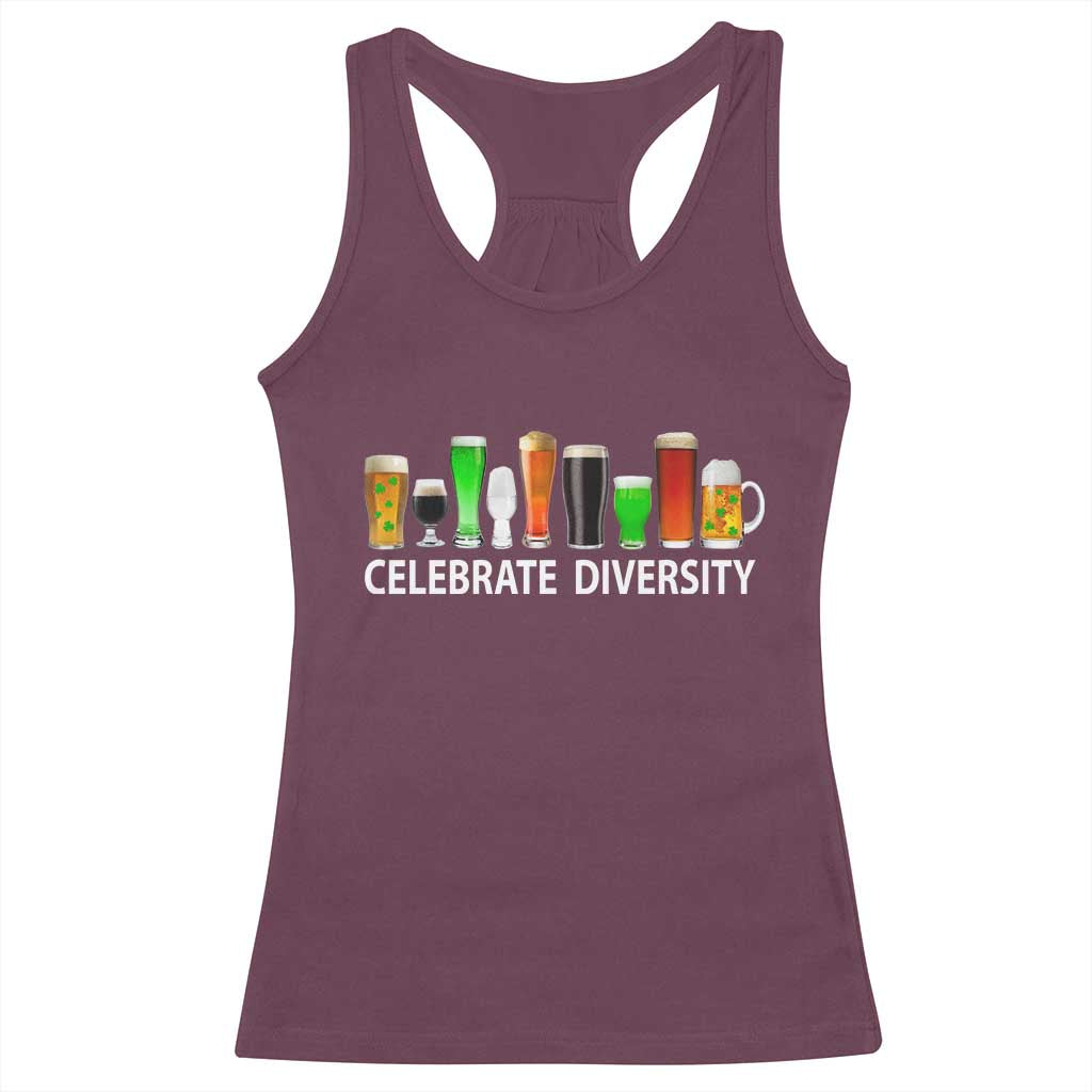 Celebrate Diversity St Patricks Day Beer Drinking Racerback Tank Top TS11 Maroon Print Your Wear