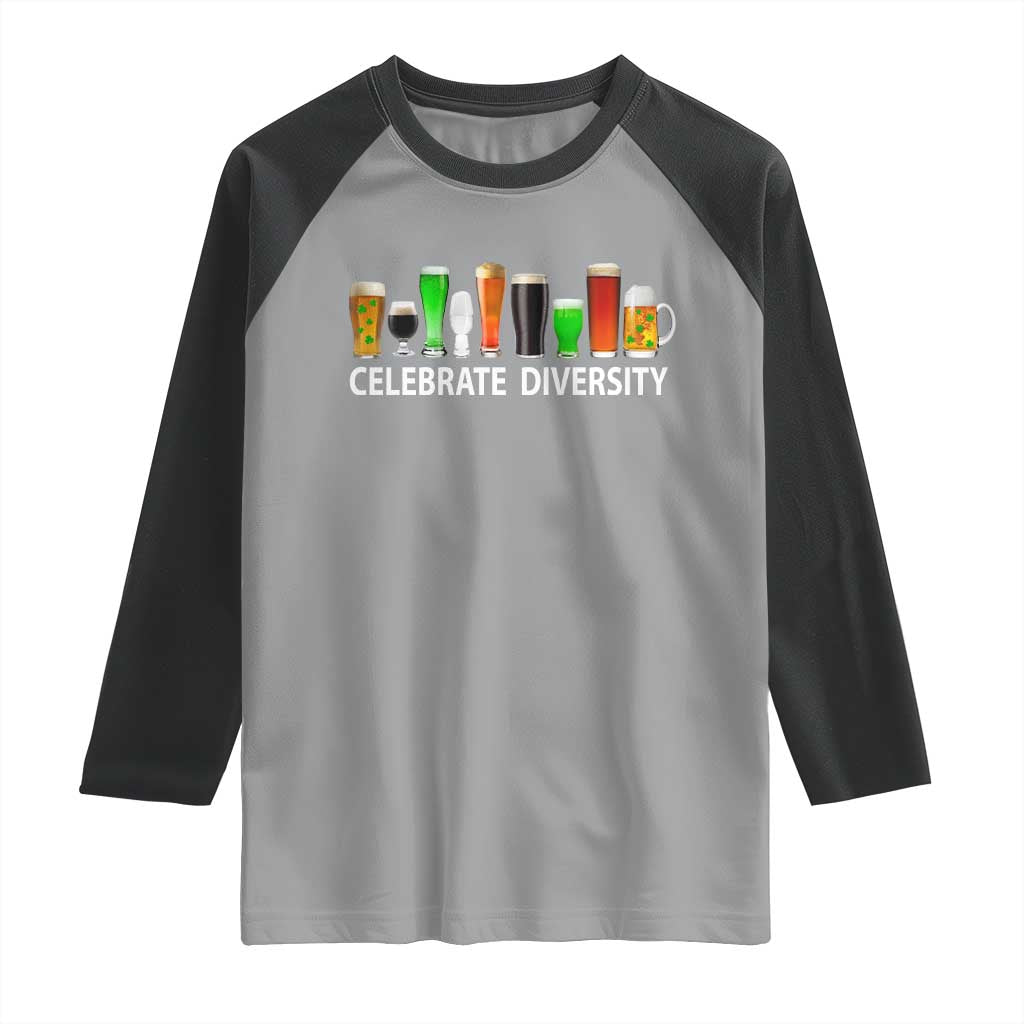 Celebrate Diversity St Patricks Day Beer Drinking Raglan Shirt TS11 Sport Gray Black Print Your Wear