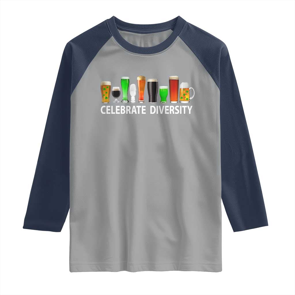 Celebrate Diversity St Patricks Day Beer Drinking Raglan Shirt TS11 Sport Gray Navy Print Your Wear