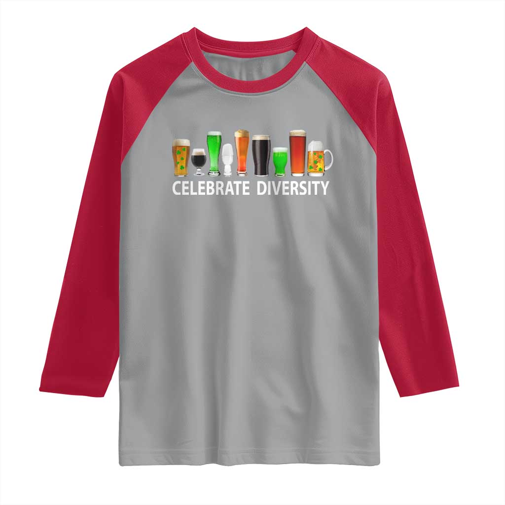 Celebrate Diversity St Patricks Day Beer Drinking Raglan Shirt TS11 Sport Gray Red Print Your Wear