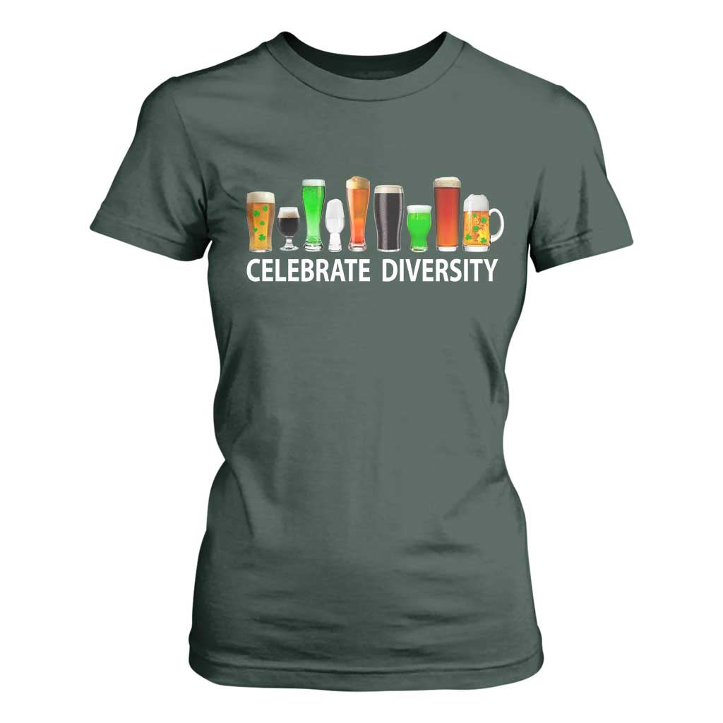Celebrate Diversity St Patricks Day Beer Drinking T Shirt For Women TS11 Dark Forest Green Print Your Wear