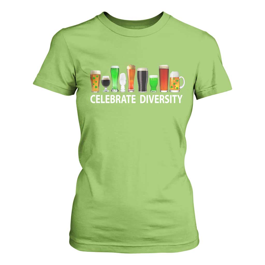 Celebrate Diversity St Patricks Day Beer Drinking T Shirt For Women TS11 Lime Print Your Wear